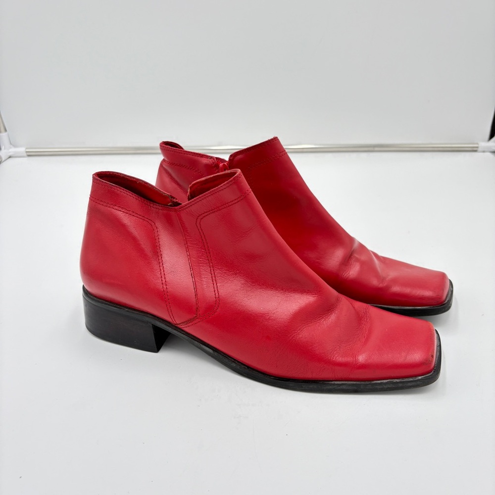 Vintage Cortess Red Leather Square Toe Western Ankle Boots Shoes Women’s Size 10
